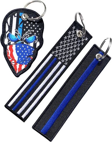 KINBOIN 3PCS Thin Blue Line and Skull Tags Key Ring, American Flag Keychain Tag with Police Law Enforcement - Keys, Cars, Motorcycles, Backpacks, Luggage, and Gifts, Thin Bule Line in Kuwait