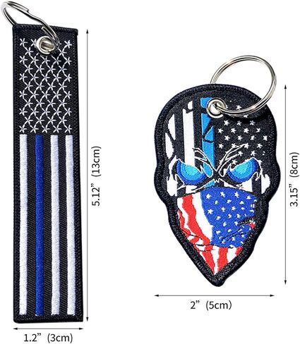 KINBOIN 3PCS Thin Blue Line and Skull Tags Key Ring, American Flag Keychain Tag with Police Law Enforcement - Keys, Cars, Motorcycles, Backpacks, Luggage, and Gifts, Thin Bule Line in Kuwait