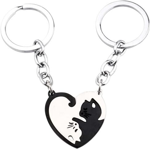 سلاسل مفاتيح للازواج للحبيب والصديقة والذكرى السنوية وعيد الحب للزوجة والصديقة ومحبي القطط، سلسلة مفاتيح متطابقة للازواج هدايا عيد الميلاد للزوج والصديق المقرب،, أسود in Kuwait