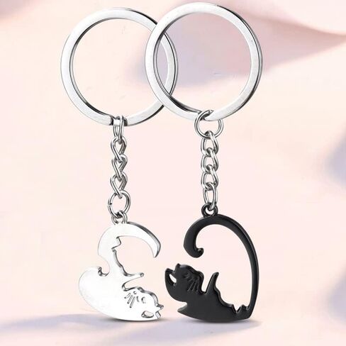 سلاسل مفاتيح للازواج للحبيب والصديقة والذكرى السنوية وعيد الحب للزوجة والصديقة ومحبي القطط، سلسلة مفاتيح متطابقة للازواج هدايا عيد الميلاد للزوج والصديق المقرب،, أسود in Kuwait