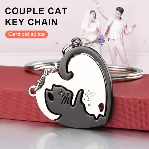 سلاسل مفاتيح للازواج للحبيب والصديقة والذكرى السنوية وعيد الحب للزوجة والصديقة ومحبي القطط، سلسلة مفاتيح متطابقة للازواج هدايا عيد الميلاد للزوج والصديق المقرب،, أسود in Kuwait