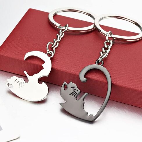 سلاسل مفاتيح للازواج للحبيب والصديقة والذكرى السنوية وعيد الحب للزوجة والصديقة ومحبي القطط، سلسلة مفاتيح متطابقة للازواج هدايا عيد الميلاد للزوج والصديق المقرب،, أسود in Kuwait