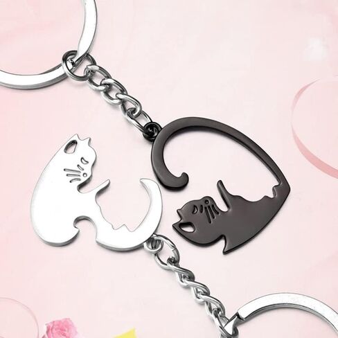 سلاسل مفاتيح للازواج للحبيب والصديقة والذكرى السنوية وعيد الحب للزوجة والصديقة ومحبي القطط، سلسلة مفاتيح متطابقة للازواج هدايا عيد الميلاد للزوج والصديق المقرب،, أسود in Kuwait