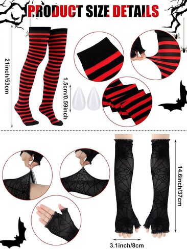 Suhine 4 Pcs Halloween Vampire Costume for Women with Black and Red Striped Tights Black Dress Vampire Fangs Glove in Saudi Arabia