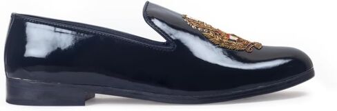 أحذية رجالية مصممة - The Regal Crest Zardozi براءات الاختراع والجلود Slipons | بطانة مبطنة من جلد نابا | صناعة يدوية 100% in Saudi Arabia