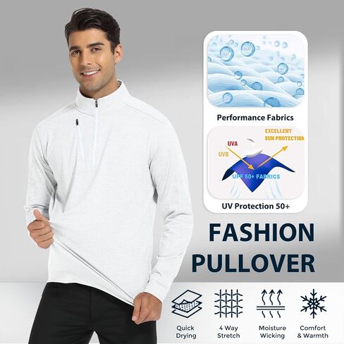 DEOLAX Mens Quarter Zip Pullover Solid 1/4 Zip Pullover Mens Athletic Performance Dry Fit Long Sleeve Thermal Mens Sweatshirt Mock Neck Mens Fishing Running Shirts UPF 50+ Golf Shirts for Men in Saudi Arabia