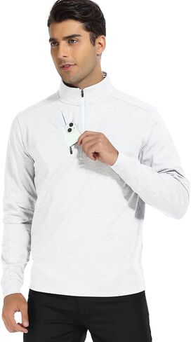 DEOLAX Mens Quarter Zip Pullover Solid 1/4 Zip Pullover Mens Athletic Performance Dry Fit Long Sleeve Thermal Mens Sweatshirt Mock Neck Mens Fishing Running Shirts UPF 50+ Golf Shirts for Men in Saudi Arabia