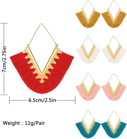 9 Pairs Statement Tassel Earrings Bohemian Fringe Earrings Handmade Silky Lightweight Geometric Triangle Drop Earrings for Women Girls() in Saudi Arabia