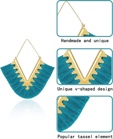 9 Pairs Statement Tassel Earrings Bohemian Fringe Earrings Handmade Silky Lightweight Geometric Triangle Drop Earrings for Women Girls() in Saudi Arabia