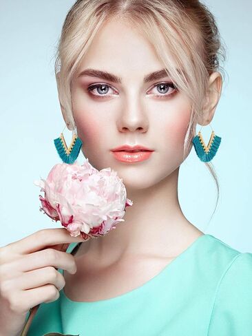 9 Pairs Statement Tassel Earrings Bohemian Fringe Earrings Handmade Silky Lightweight Geometric Triangle Drop Earrings for Women Girls() in Saudi Arabia