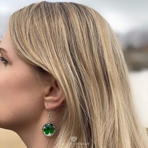 سول ستيتمنت اقراط متدلية على شكل عملة معدنية على شكل زهرة البرسيم من شامروك عيد القديس باتريك، مجوهرات خضراء in Kuwait