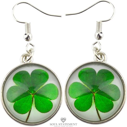 سول ستيتمنت اقراط متدلية على شكل عملة معدنية على شكل زهرة البرسيم من شامروك عيد القديس باتريك، مجوهرات خضراء in Kuwait