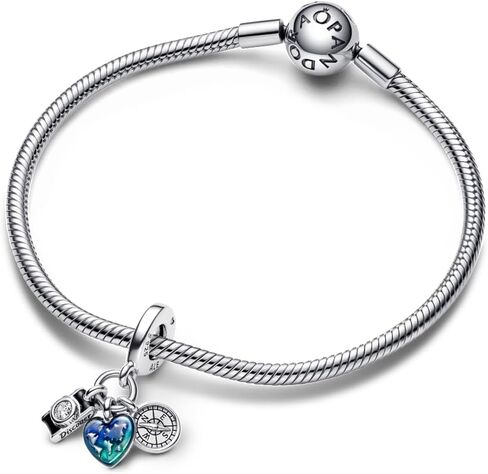 Pandora Camera, Heart & Compass Triple Dangle Charm - Bracelet Charm Moments Bracelets - Great Gift for Her - Sterling Silver & Enamel with Cubic Zirconia - With Gift Box in Saudi Arabia