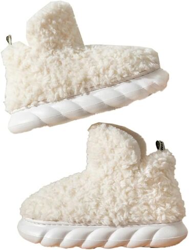 Women Men Bootie Slippers Fluffy Furry House Slipper Winter Warm Anti-Skid Plush Christmas Slippers with Faux Fur Lining in Saudi Arabia