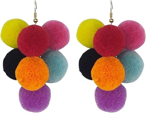 DIYANMMY Boho Unique Elegant Colorful Fur Ball Dangle Drop Earrings Trendy Personalized Exaggeration Hypoallergenic Jewelry Gift in Saudi Arabia
