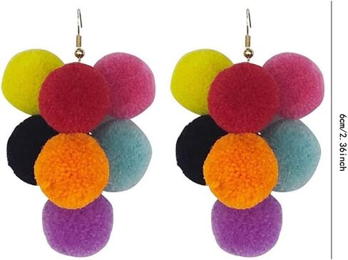 DIYANMMY Boho Unique Elegant Colorful Fur Ball Dangle Drop Earrings Trendy Personalized Exaggeration Hypoallergenic Jewelry Gift in Saudi Arabia