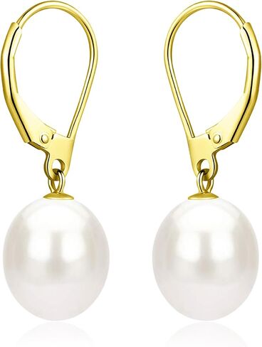 JORA Sterling Silver/Rose Gold Leverback White Freshwater Cultured Pearl Drop Earring for Wedding Jewelry Gift for Women in Saudi Arabia