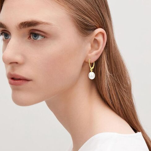 JORA Sterling Silver/Rose Gold Leverback White Freshwater Cultured Pearl Drop Earring for Wedding Jewelry Gift for Women in Saudi Arabia