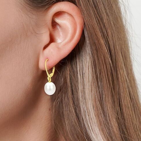 JORA Sterling Silver/Rose Gold Leverback White Freshwater Cultured Pearl Drop Earring for Wedding Jewelry Gift for Women in Saudi Arabia