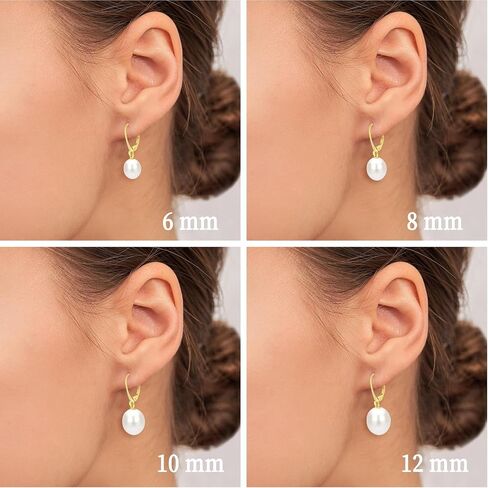 JORA Sterling Silver/Rose Gold Leverback White Freshwater Cultured Pearl Drop Earring for Wedding Jewelry Gift for Women in Saudi Arabia