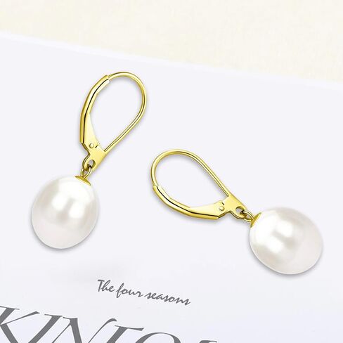 JORA Sterling Silver/Rose Gold Leverback White Freshwater Cultured Pearl Drop Earring for Wedding Jewelry Gift for Women in Saudi Arabia