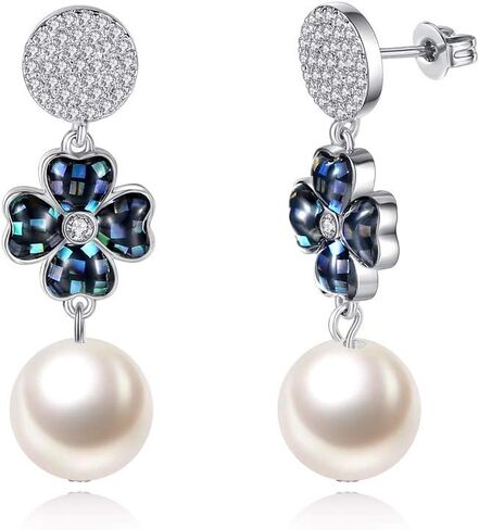 JORA Sterling Silver/Rose Gold Leverback White Freshwater Cultured Pearl Drop Earring for Wedding Jewelry Gift for Women in Saudi Arabia