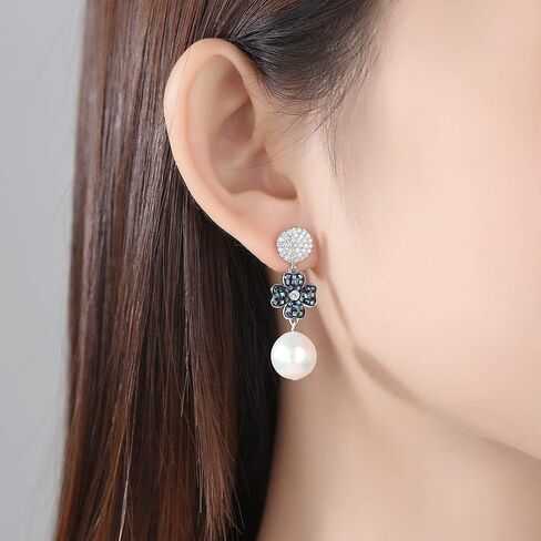 JORA Sterling Silver/Rose Gold Leverback White Freshwater Cultured Pearl Drop Earring for Wedding Jewelry Gift for Women in Saudi Arabia