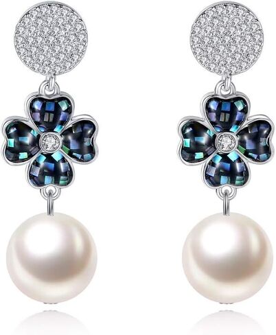 JORA Sterling Silver/Rose Gold Leverback White Freshwater Cultured Pearl Drop Earring for Wedding Jewelry Gift for Women in Saudi Arabia