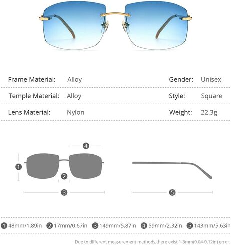 HEPIDEM Rimless Rectangle UV400 Oversize Square Sunglasses for Men with Nylon Lens in Saudi Arabia