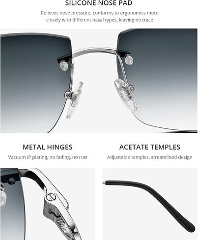 HEPIDEM Rimless Rectangle UV400 Oversize Square Sunglasses for Men with Nylon Lens in Saudi Arabia