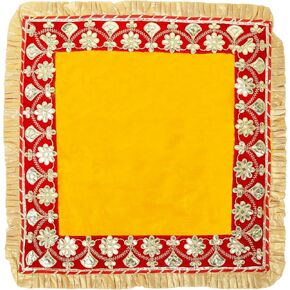Decorative Mat Aasan Velvet Pooja Cloth Large Decorative Cloth (Size:-26 Inches X 26 Inches) for Multipurpose Indian Traditional Ethnic Pooja Festival Decorations Pooja Item Articles Laxmi(Yellow)