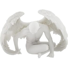 Veronese Design Nude Winged Grieving Male Angel White Marble Finish Resin Statue 7.5 Inches Long