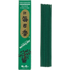 Morning Star Incense Cedarwood, 50 Sticks with Ceramic Incense Holder, Key Note: Cedarwood, Japanese Style Incense, Nippon Kodo