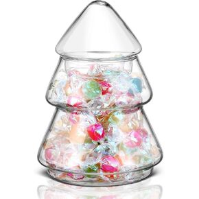 Sliner 9.06 x 5.12 Inch 30oz Christmas Tree Candy Jars Glass Cookie Jars with Lids Lovely Christmas Tree Jar Clear Bowl Food Storage Container for Xmas Festival Holiday Party Gift Table Decoration