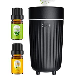 Humidifier with Essential Oil Diffuser, Leak Proof Car Humidifier Diffuser with14Hrs Runtime, Car Diffuser with Intermittent/Continuous Mist, USB Power Supply, Small Humidifiers for Car, Black