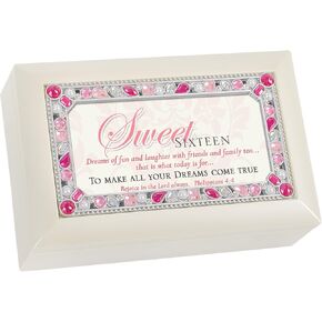 Cottage Garden Sweet Sixteen All Your Dreams Matte Ivory Jewelry Music Box Plays Amazing Grace