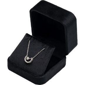 Small Velvet Necklace Gift Box Case, Storage Case Holder for Jewelry Pendant (Black)