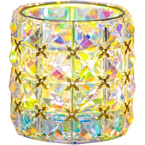 Romingo Tealight Candle Holder Crystal Table Lamp Batteries Operated LED Night Light, Crystal Makeup Brush Holder for Women's Gift, Gold