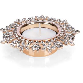 Single Crystal Tealight Candle Holders - Gold, Rose Gold, 8.5cm by ASVP Shop (Rose Gold)
