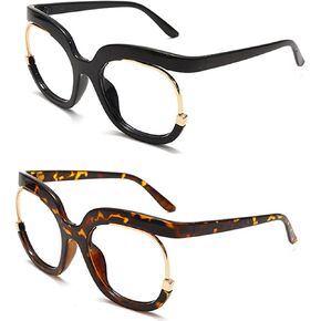 bullabulling 2 Packs of Blue Light Blocking Reading Glasses Men Women Oversized Round Frame Fashion Computer Glasses Readers