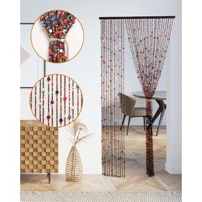 Bamboo Curtains for Doorways -35.4"x78.7"- 38 Strands,Handmade Colourful Wood Beaded Curtains with Bohemian Room Divider Beads-As Insect Screen-Perfect Wood and Bamboo Beaded Curtains