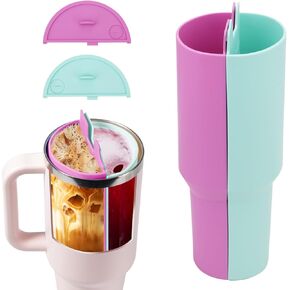 2pcs Drink Separator Silicone Liner for Stanley 40oz, High Capacity 2 in 1 Cup Insert with 2pcs Lids Water Cup Accessories Easy to Clean Compatible with Stanley Tumbler 40oz