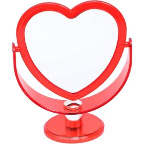 Vintage Decor Makeup Mirror Heart Shaped 360 Degree Mirror Makeup Two-Sided Mirror Heart Cosmetic Mirror Makeup Mirror Double Sided Bedroom Make up Girl Red Small Mirror