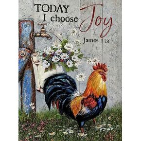 Farmhouse Rooster Wall Art Country Chick Hen Picture Wall Decor Rustic Daisy Metal Tin Sign Brush Inspirational Painting Home Artwork for Bathroom Bedroom Kitchen Dining Room Office 5.5x8 inhces