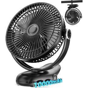 10000mAh Clip on Fan, 8-Inch Rechargeable Battery Operated Desk Fan, Quiet USB Fan, 4 Speeds Strong Airflow Sturdy Clamp for Golf Cart Home Office Outdoor Travel Camping Tent Gym Treadmill