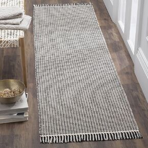 SAFAVIEH Montauk Collection Runner Rug - 2'3" x 8', Ivory & Black, Handmade Flat Weave Boho Farmhouse Cotton Tassel Fringe, Ideal for High Traffic Areas in Living Room, Bedroom (MTK340D)