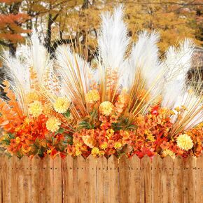 30 Bundles Artificial Fall Flowers Fake Plants for Outdoors Plastic Autumn Plants UV Resistant No Fade Faux Plants for Thanksgiving Wedding Party Garden Porch Window Decor