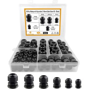 Cable Gland Waterproof,LISTENJIALE 50 pcs Adjustable 3-16mm Waterproof Cable Connectors PG7 PG9 PG11 PG13.5 PG16 PG19 Plastic Cable Gland Joints with Gaskets in PP Box(Black)