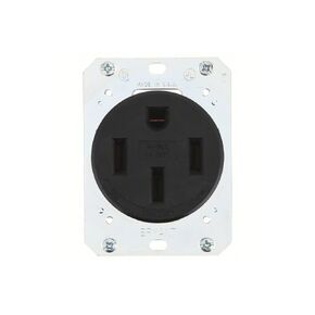 Bryant 9450FR Industrial Grade 50 Amp NEMA 14-50 Receptacle, Made in USA, Single Flush, 3 Pole 4 Wire Grounding 125/250V, Black