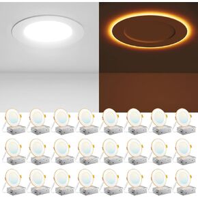 Amico 24 Pack 6 Inch 5CCT LED Recessed Ceiling Light with Night Light, 2700K/3000K/3500K/4000K/5000K Selectable Ultra-Thin Recessed Lighting, 12W=110W, 1100LM, Dimmable Canless Wafer Downlight ETL&FCC